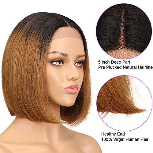 Short Straight Bob Wig 13x4x1 Lace Front Wigs for Black Women Ombre Brown Human Hair 12 Inch 150% Density Brazilian Virgin Bob Wigs Human Hair Pre Plucked with Baby Hair£¨TT1B/30 Color£©