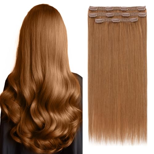 Elailite Clip in Hair Extensions Real Human Hair 3PCS Lace Weft Remy Hairpieces for Women 20 Inch 80g Light Auburn