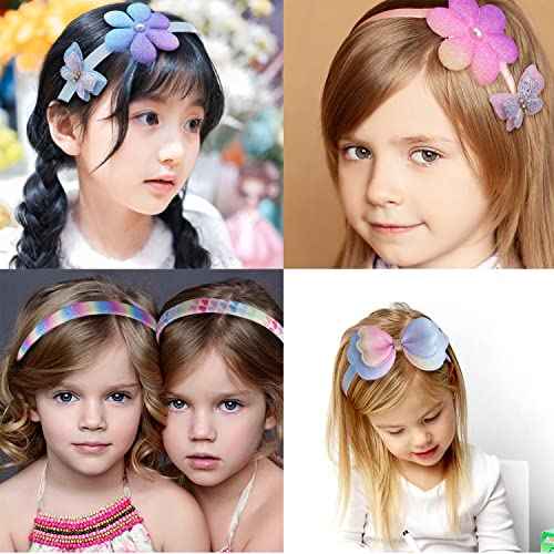 Glitter Headbands for Girls Butterfly Sparkly Hair Bands with Teeth Bows Flower Sequin Hairband for Toddler Girl(6pcs)