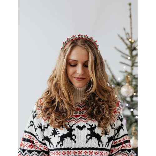 WOVOWOVO Christmas Headbands for Women Girls Red Bell Hairband for Women's hair Green Fashion Headband Christmas festive Gifts Hair Accessories, 2 Pieces