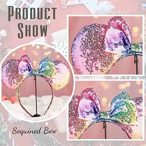 Tgirls Christmas Mouse Ears Headband Shinny Bow Hair Hoop Snowflake Sequins Ear Mouse Headwear Costume Party Hair Accressory
