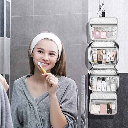 Bosidu Hanging Travel Toiletry Bag,Large Capacity Cosmetic Travel Toiletry Organizer for Women with 4 Compartments & 1 Sturdy Hook,Perfect for Travel/Daily Use/Christmas