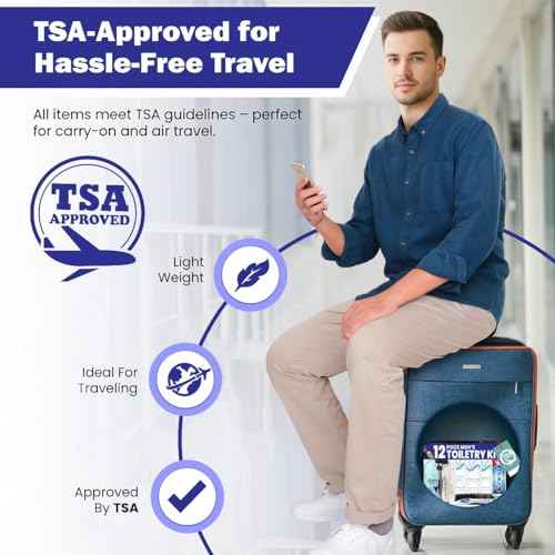 Trektote Travel Toiletry Kit For Men ? 12 Piece Set Of Travel Size Toiletries, TSA Compliant, Travel Essentials, Includes Shampoo And Conditioner, Body Wash, Toiletry Bag & More