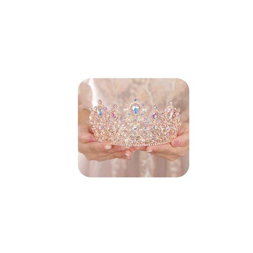 JWICOS Baroque Vintage Rhinestone Tiara Royal Crystal Crown Tiaras for Women Princess Crown Tiaras Bridal Hair Accessories for Wedding Prom Pageant Birthday Party (AB Rose Gold)