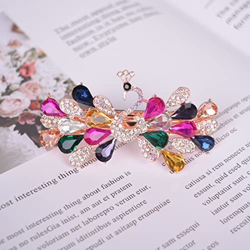 Peacock Rhinestone Hairpin Luxury Crystal Hair Barrette Clip(Colorful)