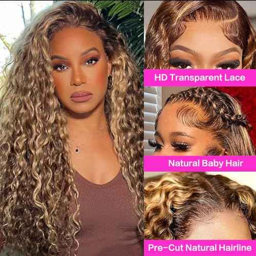 30inch Highlight Ombre Lace Front Wig Human Hair 13x6 HD Honey Blonde 4/27 Deep Wave Lace Frontal Wigs Glueless Wigs Human Hair