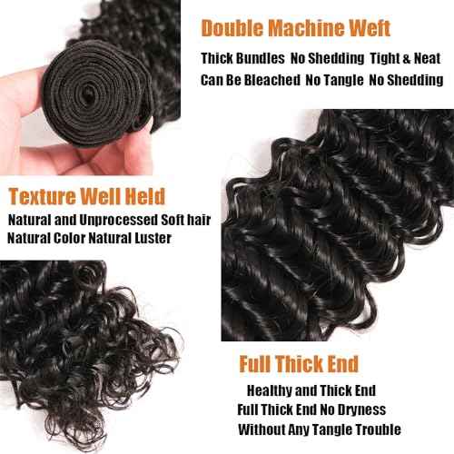 100% Unprocessed Deep Wave Human Hair Bundles 12A Brazilian Virgin Wet and Wavy 1 Bundles Double Weft Deep Curly Weave Human Hair Bundles Natural Black 20 Inch