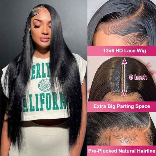 30 Inch 13x6 Lace Front Wigs Human Hair 200 Density Straight HD Lace Front Wigs Pre Plucked Straight Glueless Human Hair 13x6 HD Frontal Human Hair Wig for Women