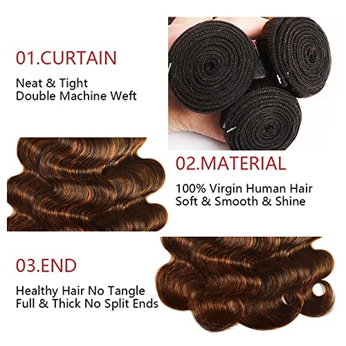 Chocolate Brown P4/30 Human Hair Bundles 20 22 24 Inch Body Wave Bundles Human Hair Unprocessed Remy Brazilian Virgin Soft Quick Weave Hair Bundles for Black Women