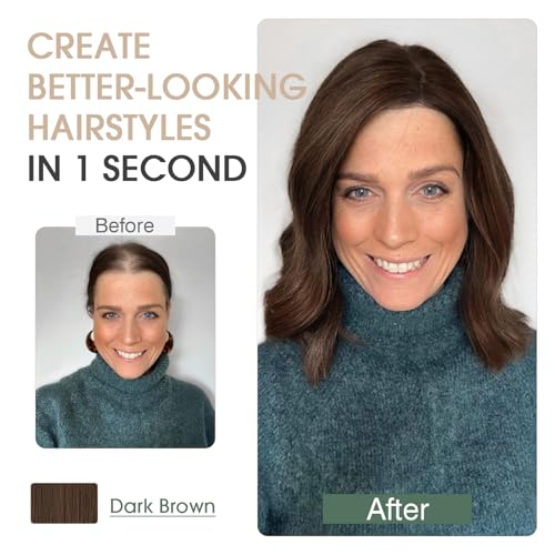 S-noilite Hair Toppers for Women Real Human Hair, Human Hair Toppers for Women,Hair Toppers for Thin Hair,100% Real Human Hair Toppers 2.25"*6" Lace Silk Base Hair Toppers 8 inch Dark Brown