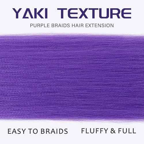 Purple Pre-stretched Braiding Hair Extension for Braids Yaki Synthetic Crochet Braiding Twist Hair Halloween Costume Cosplay (Purple, 24 Inch)