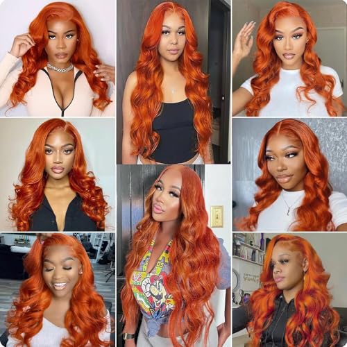Ginger Body Wave Bundles Human Hair Color 350 Double Weft Brazilian Hair Extersions Burnt Orange Wet and Wavy Bundles Soft Silky for Black Women 20 22 24 Inch