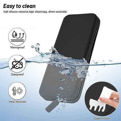 Sakolla Travel Makeup Brush Holder, Silicone Makeup Brush Bag with Zipper Closure, Makeup Brushes Organizer Case Washable Makeup Pouch Holder Case for Daily, Work, Essentials (Black)