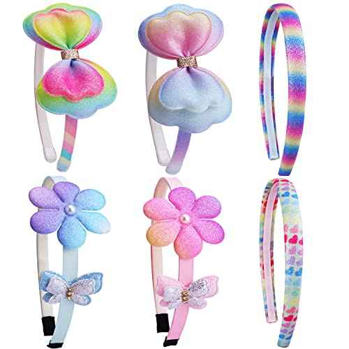 Glitter Headbands for Girls Butterfly Sparkly Hair Bands with Teeth Bows Flower Sequin Hairband for Toddler Girl(6pcs)