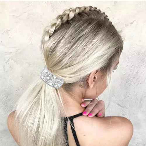 YISSION 4Pcs Sparkly Rhinestone Hair Ties Ponytail Holder Elastics Scrunchies Fancy Crystal Hair Ties for Thin Thick Hair Rhinestone Hair Accessories for Women Girls Silver
