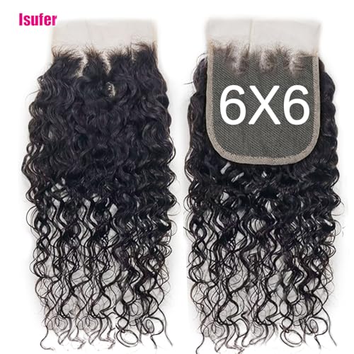 10A Grade Unprocessed Water Wave Closure 6x6 Frontal Hd Transparent Lace 22 Inch Pre Plucked Natural Hairline With Baby Hair High Density Brazilian Virgin Human Hair