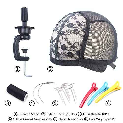 EERYA 21-24 Inch Canvas Block Head Set for Wig Display Making Hair Weave and Styling Mannequin Head with Mount Hole C Stand, Styling Hair Clips, T Needle, C Needles, Thread, Lace Wig Caps (22 Inch)