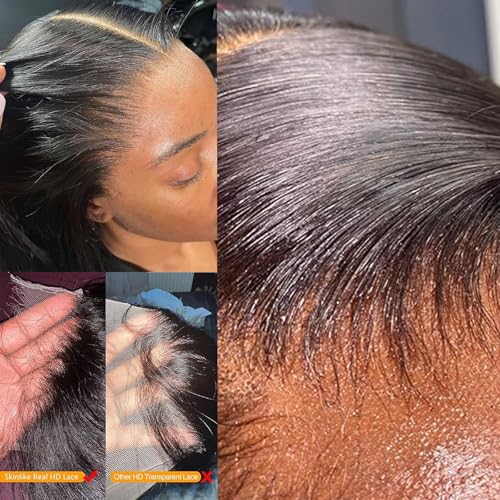 MEODI 2x6 Skinlike HD Lace Closure Only, 0.1mm Ultra-thin Invisible HD Lace Can Melt into Any Skin Tone Pre-plucked Straight Human Hair Clsoure 16 Inch