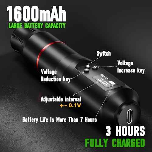 TUFFKING Tattoo Gun Machine Kit - Wireless 1600mAH Tattoo Gun Kit, Professional Rotary Tattoo Pen Kits, with 20Pcs Cartridge Needles for Beginners Artists Tattoo Supplies