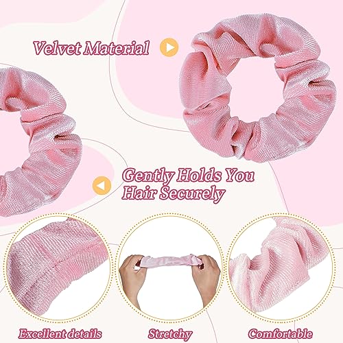 Juexica 100 Pcs Pink Velvet Scrunchies Bulk Women Soft Pink Hair Ties Ropes Cute Scrunchy Elastics Solid Color Thick Elastic Bands Hair Accessories for Women Girls Kids Baby Ponytail