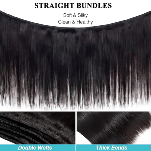 Straight Human Hair Bundles for Black Women 32Inch 13A Grade 100% Unprocessed Straight Bundles Human Hair Extensions Natural Black