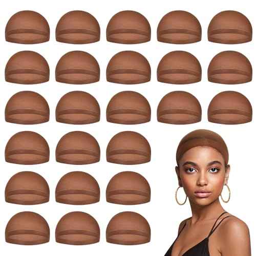 Brown Wig Caps for Women, Stocking Cap for Lace Front Wig, Dark Brown 24 PCS