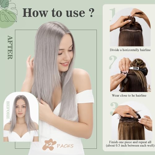 Clip in Hair Extensions Human Hair S-noilite Gray Human Hair Short Hair Clip in Extensions Full Head 8 Pieces/18 Clips 100% Real Human Hair Silky Straight 16"-90g Light Gray (#G1)