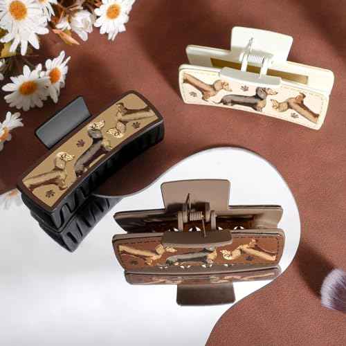 Dachshund Gifts for Women 3PCS Dachshund Hair Claw Clips Leather Weiner Dog Hair Clip Non Slip Cute Animal Claw Clip Hair Accessories for Christmas Thanksgiving Birthday