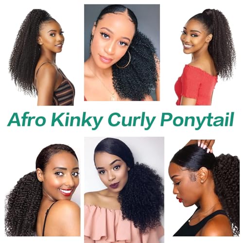 Afro Kinky Curly Drawstring Ponytail 4C for Black Women Human Hair Drawstring Ponytail Extension Natural Black 24Inch