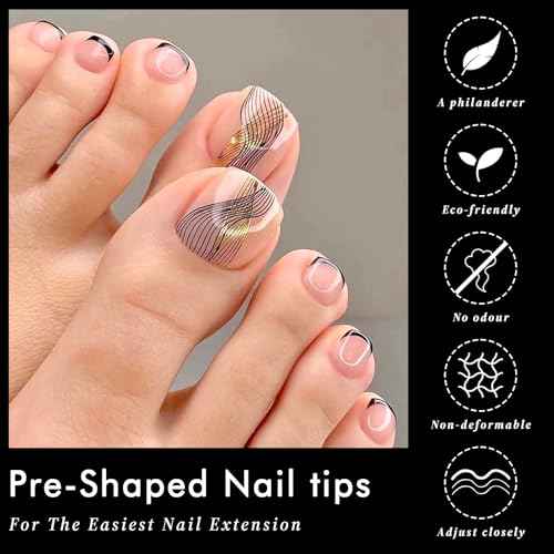 AddFavor Toe Nail Tips, 600pcs Soft Gel Toenail Tips Short Square Fake Toe Nails, Clear False Toe Tips 12 Sizes Acrylic Nail Tips for Toe Nails Extension