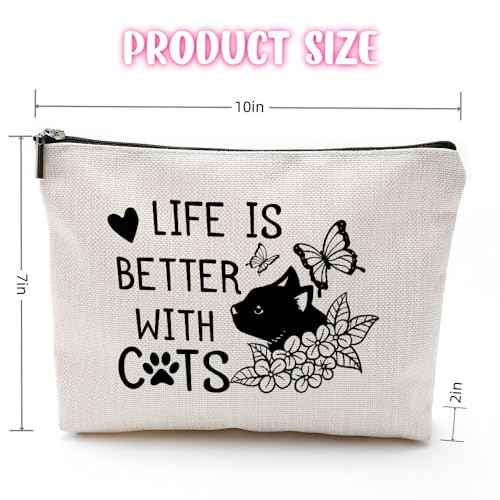 Cat Makeup Bag Small, Cat Mom Gifts for Women Cat Owners Lovers, Funny Cat Gifts for Women, Life Is Better with Cats Bag, Black Cat Gift Bag