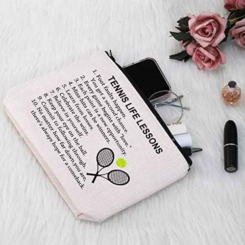 G2TUP Tennis Gift Tennis Life Lesson Makeup Bag Tennis Player Cosmetic Bag Tennis Lover Gift Tennis Team Gift Zipper Travel Pouch (Tennis Life Lesson White Bag)