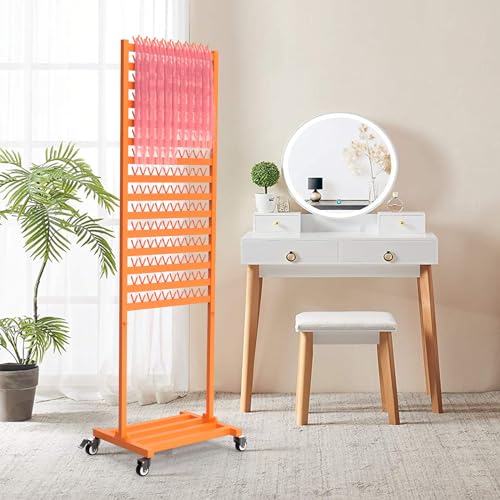 Braiding Hair Rack 300 Pegs Metal Hair Extension Holder 2-Sided Adjustable Hair Braid Tools Hair Separator Stand with Wheels Tangerine Yellow Standing Braid Rack for Hair Stylist