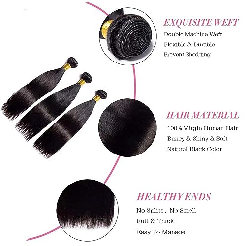 Straight Human Hair 3 Bundles 18 20 22 inches Brazilian Virgin 100% Unprocessed Straight Hair Weave Bundles Human Hair Natural Black Color Hair Extensions