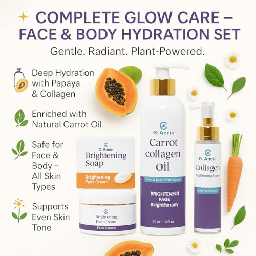 G. Annie Carrot Collagen Set of Oil Face & Body Lotion ? Moisturizer with Natural Oils, Daily Hydration Cream for Glowing Skin, Firming & Even Skin Tone Care, Anti-Aging Formula