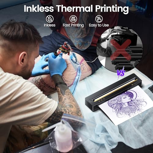 TATTMUSE 2025 New Launch Tattoo Stencil Printer, Tattoo Transfer Printer Machine Bluetooth Wireless Thermal for Tattooing Beginners with 5pcs Tattoo Transfer Papers, Compatible with Phone Pad and PC