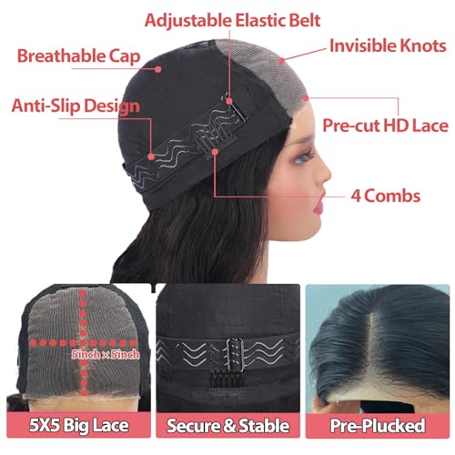 18 Inch Body Wave Wig: Human Hair, 5x5 HD Lace Closure, Glueless, 180% Density, Wig Lace Front, Ready to Wear