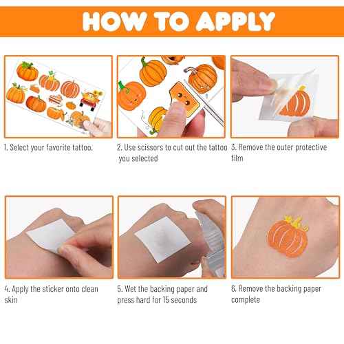 Cute Pumpkin Temporary Tattoos 10 Sheets 100 PCS Fall Pumpkin Party Decorations Favors Supplies Fall Theme Birthday Stickers Halloween Gifts for Boys Girls Kids Class School Prizes Carnival Christmas