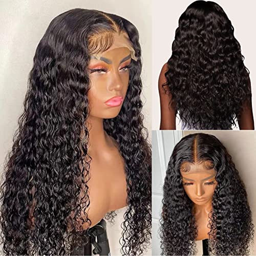 4x4 Closure Wigs Human Hair Water Wave Human Hair Wigs 18inch Wet And Wavy Wig Natural Black Lace Closure Wigs for Women Human Hair Deep Water Curly Wig With Baby Hair