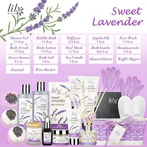 Mothers Day Gift for Mom - Relaxing 18-Piece Bath and Body Basket for Women Lavender Spa Gift Basket Set Bath Collection with Bath Bomb | Christmas, Birthday, Perfect Spa Present for Her All Occasions