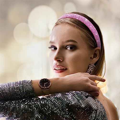Jaciya Rhinestone Headband Crystal Bling Hot Pink Headbands for Women Girls Hair Accessories Glitter Sparkle Head Band Women's Fashion Head Bands
