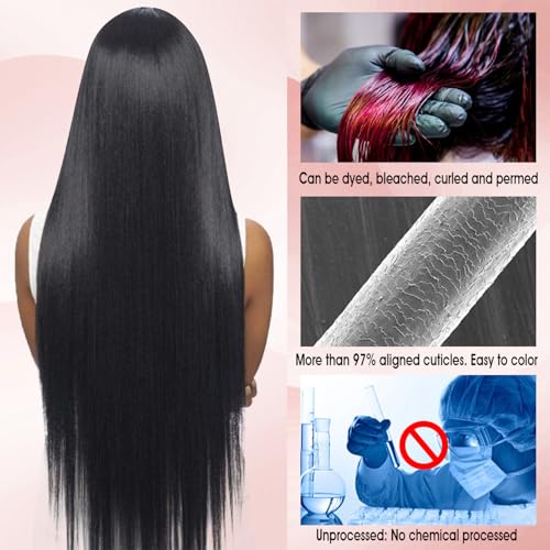 Human Hair Bundles with Frontal Closure (10 12 14 16+10,Free Part), 4 Bundles Human Hair with 13x4 HD Lace Frontal,16A 100% Virgin Brazilian Straight Hair Extensions Double Weft