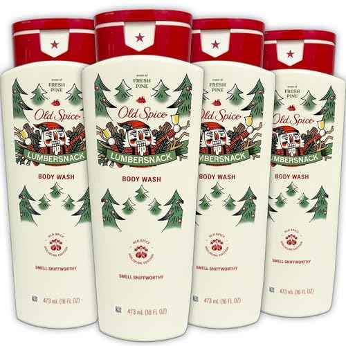 Old Spice Body Wash for Men, 4 Pack, Limited Edition Lumbersnack Pine Tree Scent, Hydrating Formula for Smooth Skin, 24/7 Long Lasting Freshness, 16 oz Each