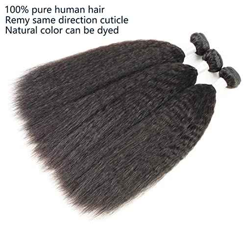 18 inch Kinky Straight Bundles Human Hair Yaki Straight Bundles Weave Single Remy Hair Bundle Real 100% Unprocessed Brazilian Virgin Hair 1 Bundle Natural Black Color