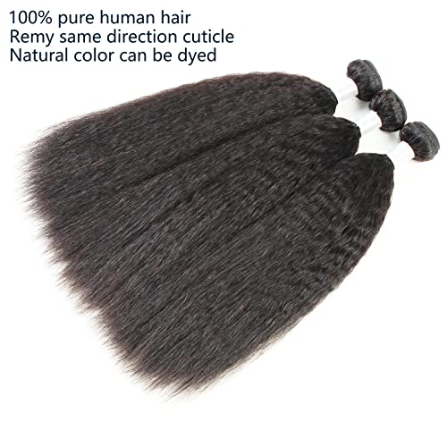 Kinky Straight Bundles Human Hair Yaki Straight Bundles Weave 12 14 16 inch Real 100% Unprocessed Brazilian Remy Hair Extensions Natural Color 12a