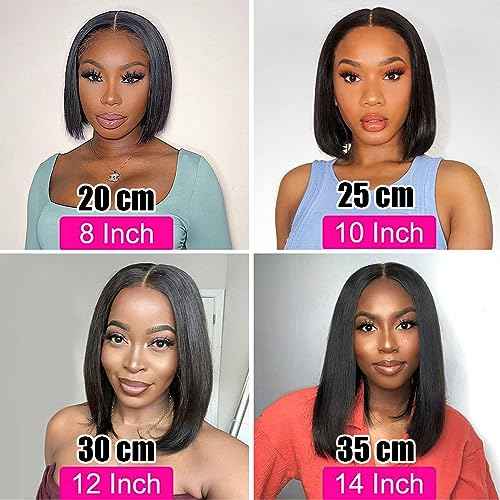 LICHANG 13x4 HD Lace Front Bob Wigs 14 Inch Straight Bob Wig Human Hair