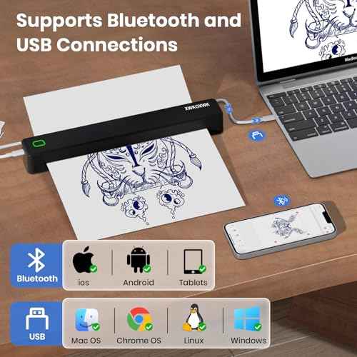 Tattoo Stencil Printer Machine for Tattoo Artists&Beginners,with 10pcs Tattoo Transfer Paper and Folded Paper,Compatible with Phone/Pc&Pad,Portable Inkless Thermal Wireless Printer