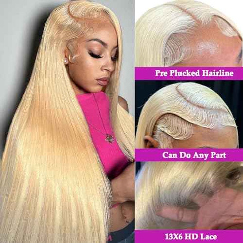 Straight Wigs Human Hair 613 13x6 Lace Front Wig Human Hair Blonde Wig for Women 180% Density 24 Inch, Natural Shine, Pre Plucked with Invisible Hairline, No Tangle, Beginner-Friendly Install