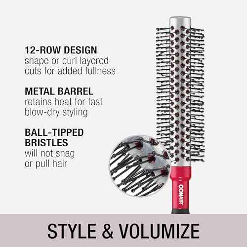 Conair Style & Volumize Metal Round hair brush - Blow Drying brush - Hairbrush for Short Hair Length - Color at random -1 Count