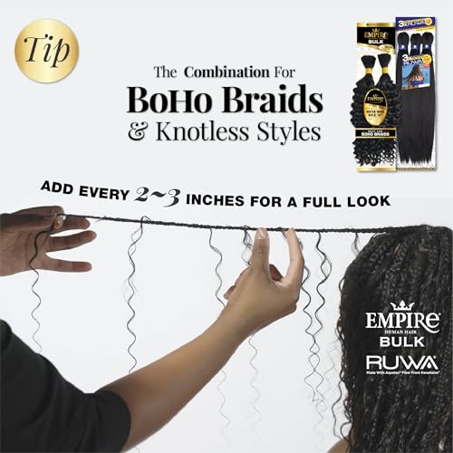 Sensationnel Empire Bulk Braiding ? Water Wave Human Hair Braids for Knotless Boho Box or Curly Loosewave Styles 1 pack (18 inch, S4/30)